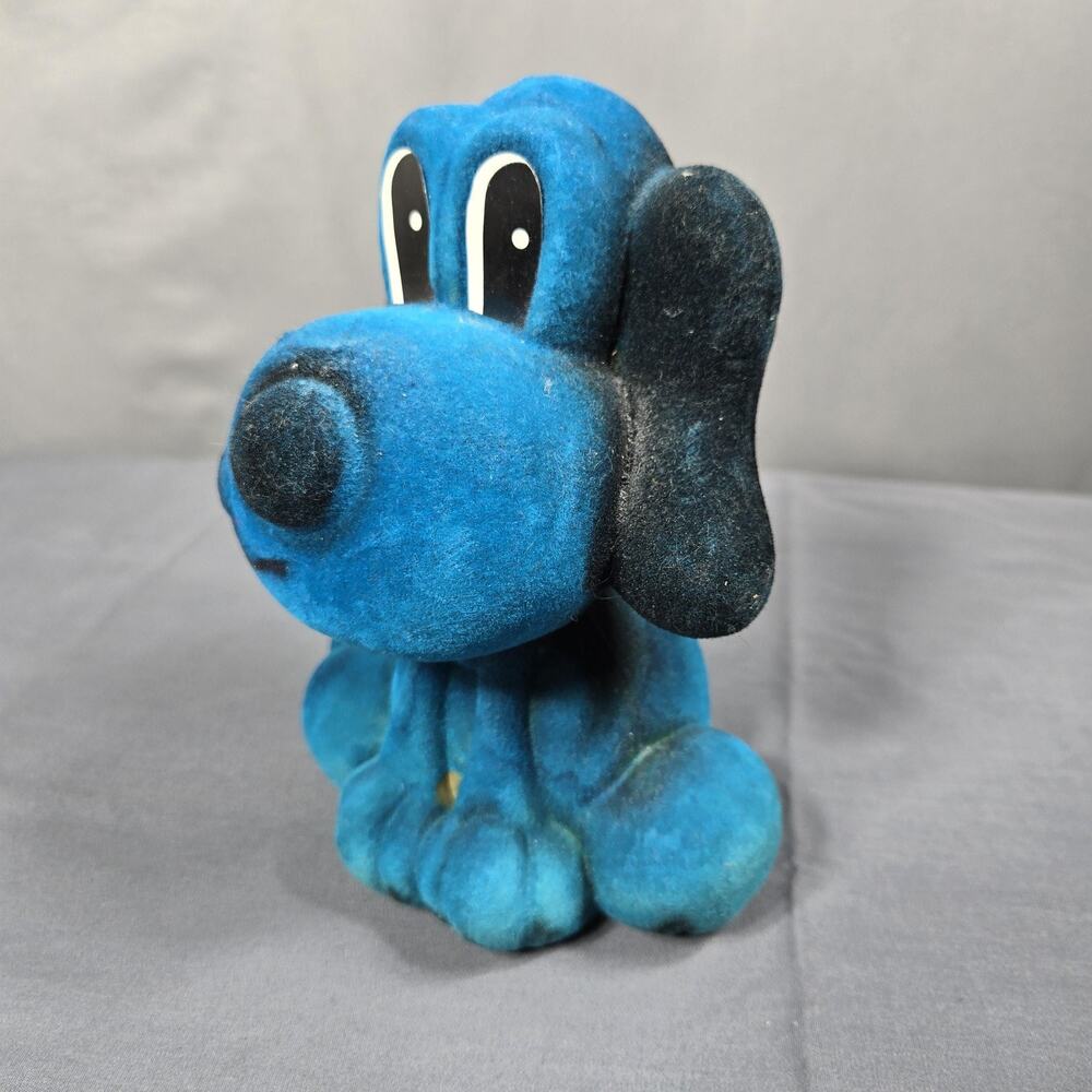Vtg 1973 Genie Toys Inc Flocked Blue Barking Dog Coin Bank St Louis MO Puppy - Picture 5 of 10